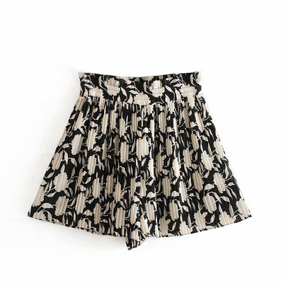 Magas derekú, mintás női redőzött rövidnadrág