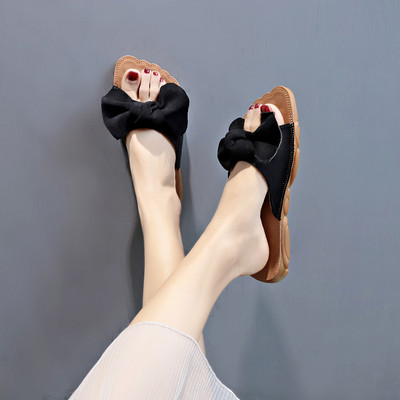 Papuci dama cu panglica in negru si galben