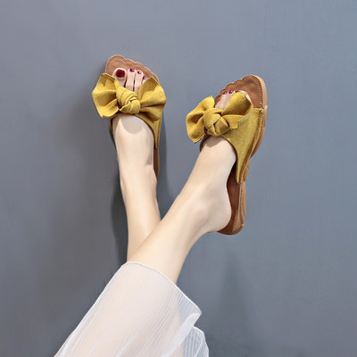 Papuci dama cu panglica in negru si galben