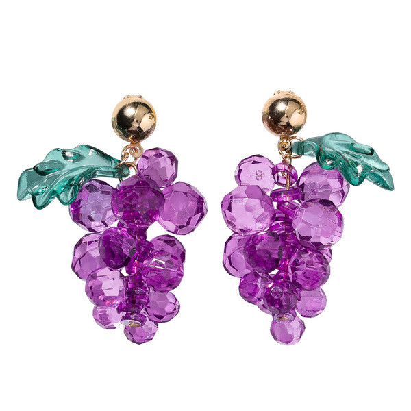 Cercei moderni de dama in forma de struguri in mov