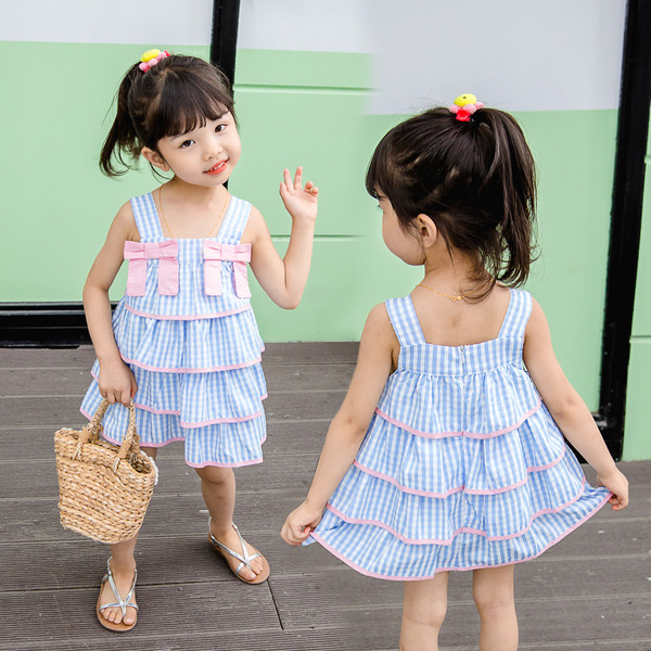 Rochie eleganta pentru copii in albastru cu panglici