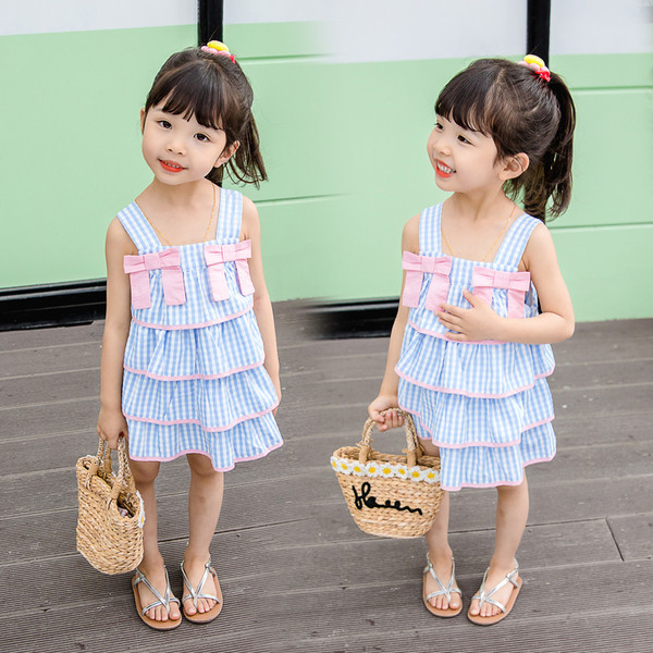 Rochie eleganta pentru copii in albastru cu panglici