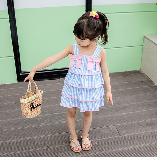 Rochie eleganta pentru copii in albastru cu panglici