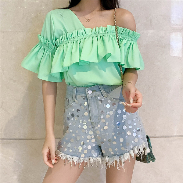 Modern farmer rövidnadrág kék flitterekkel