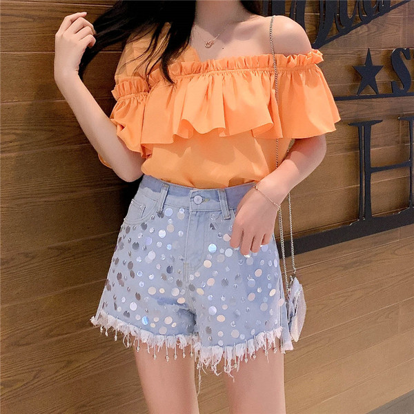 Modern farmer rövidnadrág kék flitterekkel