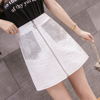 Fusta de dama moderna cu buzunare si fermoar in trei culori