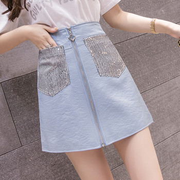 Fusta de dama moderna cu buzunare si fermoar in trei culori