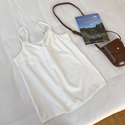 Maieu modern de dama cu bretele subtiri si dantela in trei culori