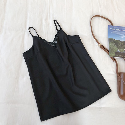 Maieu modern de dama cu bretele subtiri si dantela in trei culori