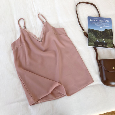 Maieu modern de dama cu bretele subtiri si dantela in trei culori