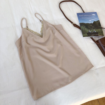 Maieu modern de dama cu bretele subtiri si dantela in trei culori