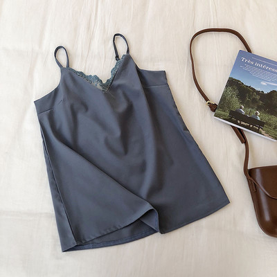 Maieu modern de dama cu bretele subtiri si dantela in trei culori