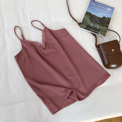 Maieu modern de dama cu bretele subtiri si dantela in trei culori