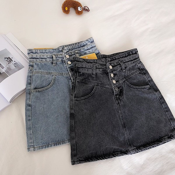 Fusta de dama moderna din denim scurta cu talie inalta in doua culori