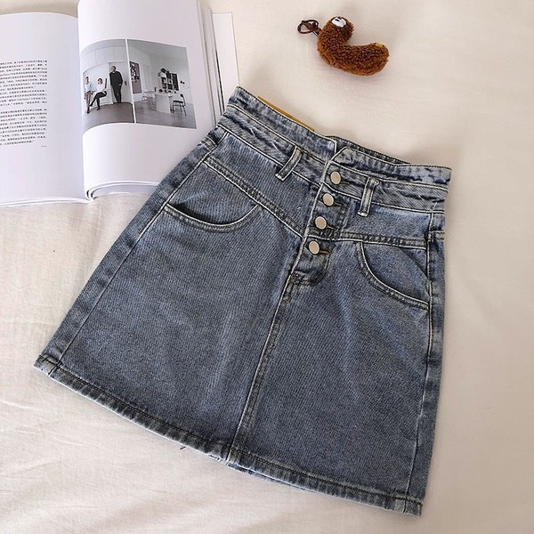 Fusta de dama moderna din denim scurta cu talie inalta in doua culori