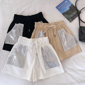 Pantaloni scurți moderni de damă cu talie înaltă și paiete în trei culori