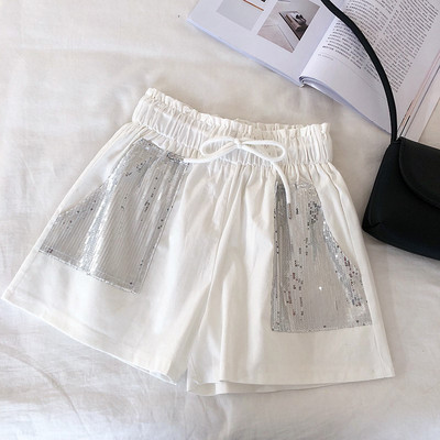 Pantaloni scurți moderni de damă cu talie înaltă și paiete în trei culori