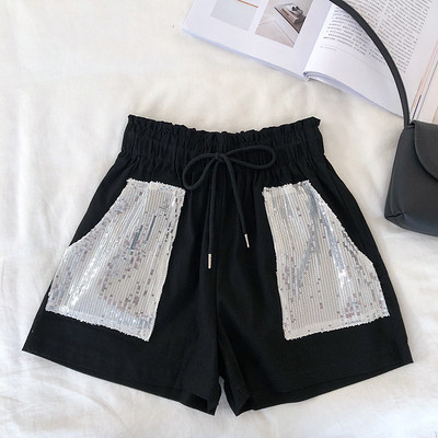 Pantaloni scurți moderni de damă cu talie înaltă și paiete în trei culori