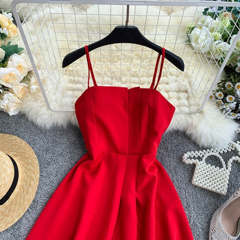 Rochie elegantă de damă, cu bretele subțiri, în negru și roșu