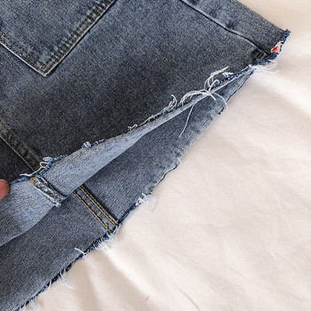 Fusta de denim de dama moderna in alb si albastru