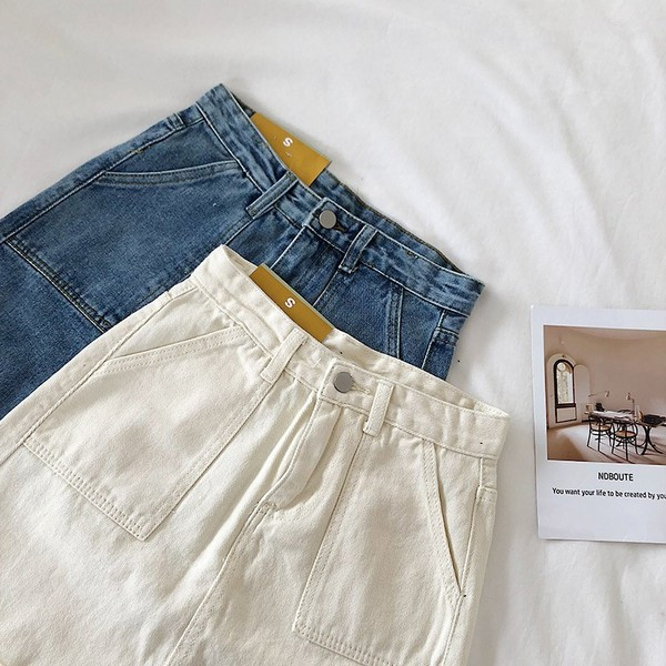 Fusta de denim de dama moderna in alb si albastru