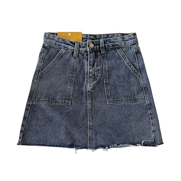 Fusta de denim de dama moderna in alb si albastru