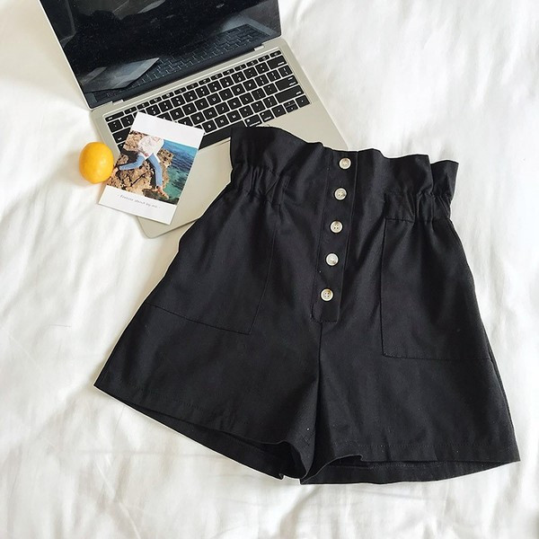 Pantaloni scurți casual dama cu nasturi si buzunar in doua culori