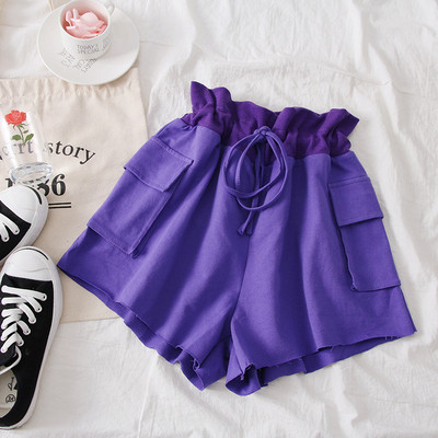 Pantaloni scurti moderni de dama cu cravate si talie inalta