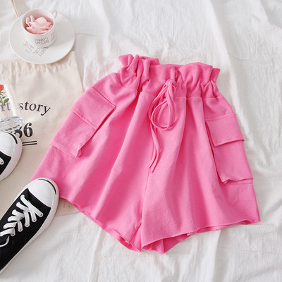 Pantaloni scurti moderni de dama cu cravate si talie inalta