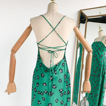 Rochie moderna de dama lunga cu bretele subtiri de culoare verde