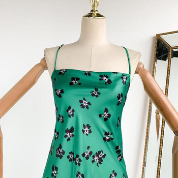 Rochie moderna de dama lunga cu bretele subtiri de culoare verde