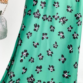 Rochie moderna de dama lunga cu bretele subtiri de culoare verde