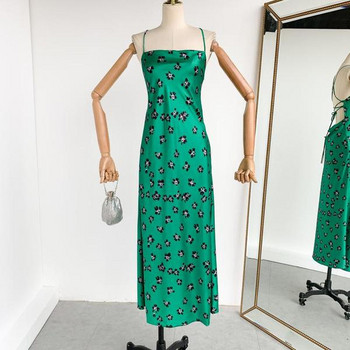 Rochie moderna de dama lunga cu bretele subtiri de culoare verde