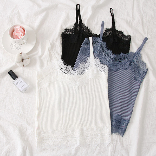 Maieu modern de dama cu bretele subtiri si dantela in mai multe culori