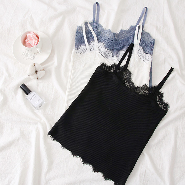 Maieu modern de dama cu bretele subtiri si dantela in mai multe culori