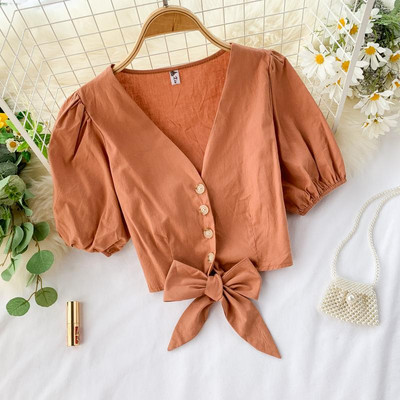 Bluza de dama cu decolteu in V si nasturi in mai multe culori