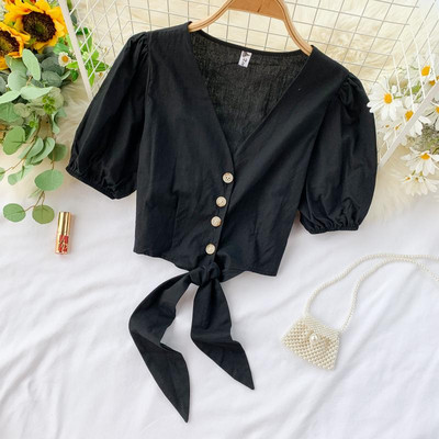 Bluza de dama cu decolteu in V si nasturi in mai multe culori