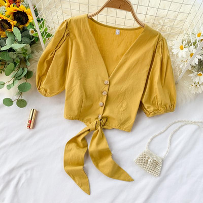 Bluza de dama cu decolteu in V si nasturi in mai multe culori