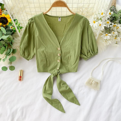 Bluza de dama cu decolteu in V si nasturi in mai multe culori