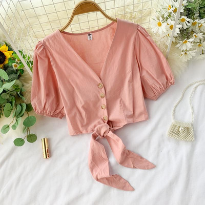 Bluza de dama cu decolteu in V si nasturi in mai multe culori