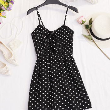 Rochie casual de dama cu bretele subtiri cu puncte in doua culori