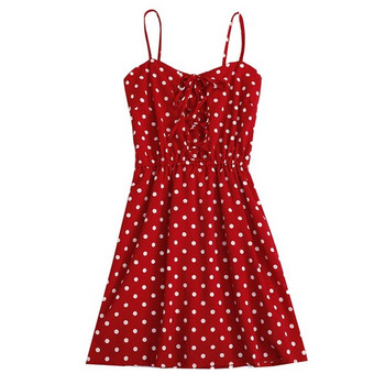 Rochie casual de dama cu bretele subtiri cu puncte in doua culori