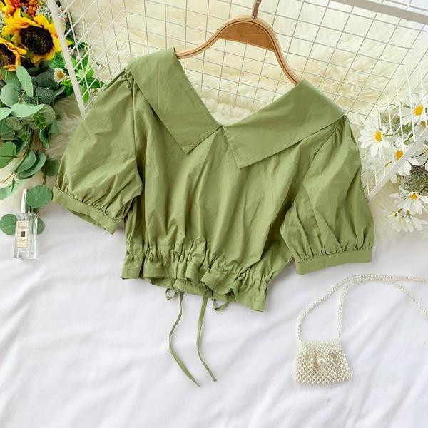 Cămașă scurtă de damă cu decolteu în V în mai multe culori