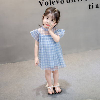 Rochie moderna pentru copii cu maneci scurte - in albastru