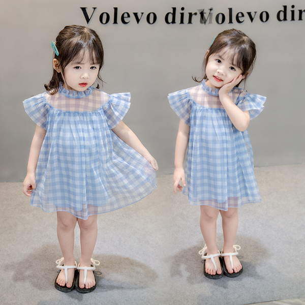 Rochie moderna pentru copii cu maneci scurte - in albastru