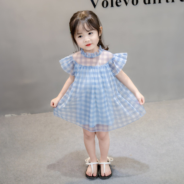 Rochie moderna pentru copii cu maneci scurte - in albastru