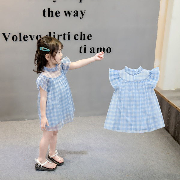 Rochie moderna pentru copii cu maneci scurte - in albastru