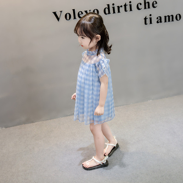 Rochie moderna pentru copii cu maneci scurte - in albastru