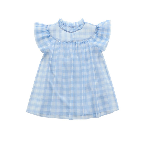 Rochie moderna pentru copii cu maneci scurte - in albastru