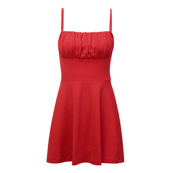 Alkalmi női ruha vékony pántokkal, piros színben